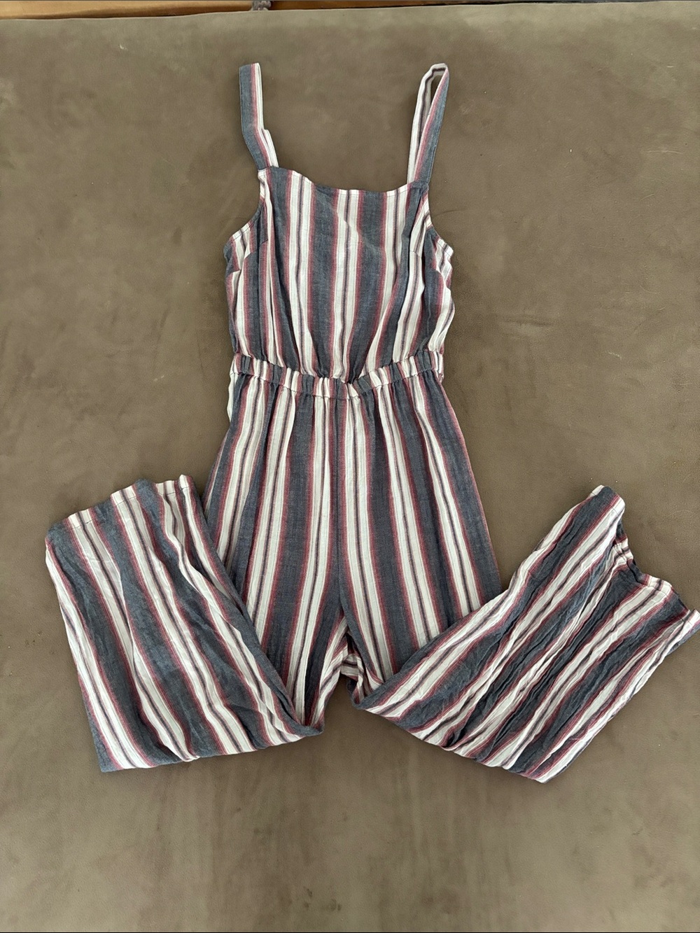 Striped Sleeveless Jumpsuit in Blue, White & Red